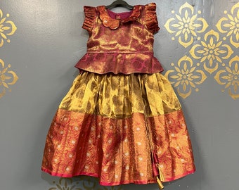 Girls tissue with matching blouse/Girls pattu pavda/Kids wear/Banaras tissue lehenga/Banaras skirts/Cancan lehengas