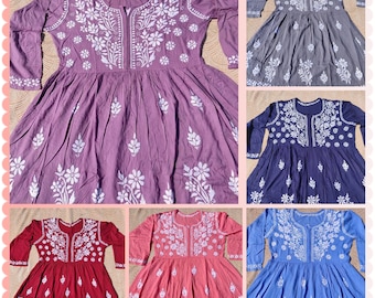 Lucknowi Chikankari heavy modal kurtis/Embroidery kurtis/short top kurtis/Kurtis/Women kurtis/dresses/Heavy modal kurtis/Jeans tops