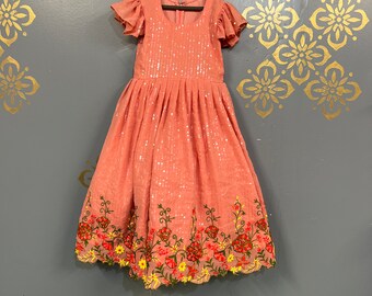 Girls peach sequence dress/birthday frocks/ beautiful dresses/ethnic wear/occasional wear/girls pretty dresses