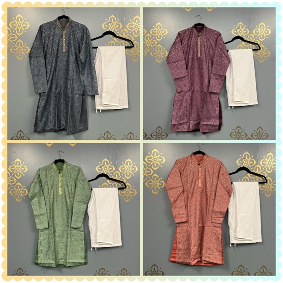Men's Lucknowi kurtas/Mens ethnic wear/Mens Sequence wrok kurtas/Embroidery kurtas/mens wear/Mens cotton kurtas/Mens kurta pyjama set