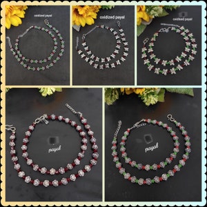 Oxidised paya/payal/butterfly payal/bead payal/rose design payal/.light weight payal/oxidised anklets