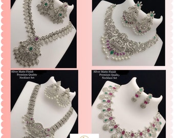 Silver polish jewelery/Kasu necklace/bottu mala/CZ stone necklace/Bali choker/Kemp choker/Hasli choker/Matte finish silver  jewelery