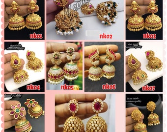 Jhumkas/jhumkis/temple jewellery/indian traditional earrings/imitation earrings/pretty earrings/kemp jhumkas/Matte jhumkas/pearl kundan