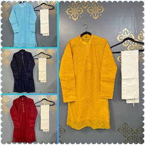 Men&#39;s Chikankari kurtas/Mens ethnic wear/Mens sequence kurtas/Mens indian kurtas/mens wear/Mens rawsilk kurtas/Mens kurta pyjama set