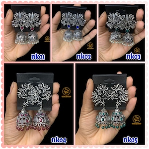 German silver earrings/Oxidised jhumkas/Black polish earrings/jhumkas/Multi color earrings/silver earrings/emerald earrings/ruby earrings