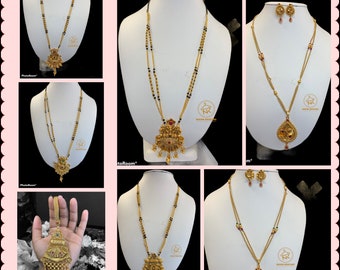 Rajwadi style gold chains/Gold mangalsutra/matte finish chains/antique chains/black bead long chain/Judo for saree