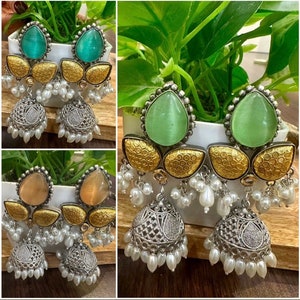 Oxidised jhumkas/Black polish earrings/jhumkas/Multi color earrings/silver earrings/emerald earrings/ruby earrings/Gold earrings