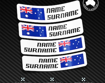 Custom Driver Name stickers pack x4 decals Racing motorcycle car kart motocross MX track dirt bike Name Flag Sticker Laminated