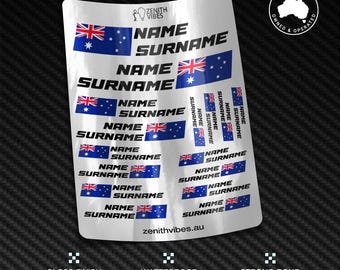Custom driver name flag stickers x16 Silver Chrome Vinyl Racing motorcycle car go kart motocross MX