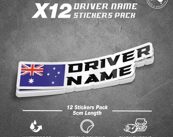 Custom Driver Name Flag Stickers Pack X12 Racing motorcycle car go kart motocross MX helmet Sim Rig Sticker Waterproof