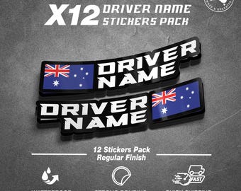 Custom Driver Name Flag Stickers Pack X12 Racing motorcycle car go kart motocross MX helmet Sim Rig Sticker Waterproof