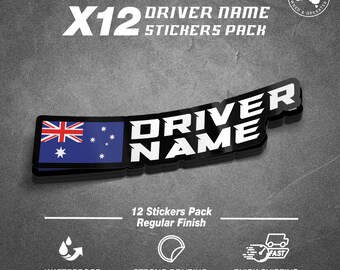 Custom Driver Name Flag Stickers Pack X12 Racing motorcycle car go kart motocross MX helmet Sim Rig Sticker Waterproof