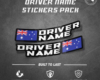 Custom Driver Name stickers pack x2 Racing motorcycle car go kart motocross MX helmet Sim Racing Rig Sticker Name Flag Sticker Waterproof