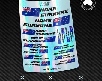 Custom driver name flag stickers x16 Holographic Vinyl Racing motorcycle car go kart motocross MX