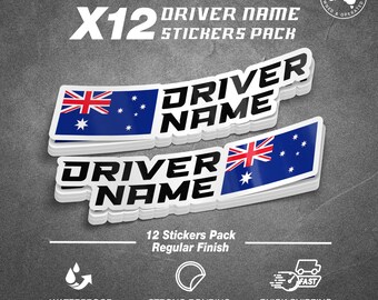 Custom Driver Name Flag Stickers Pack X12 Racing motorcycle car go kart motocross MX helmet Sim Rig Sticker Waterproof