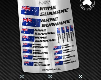 Custom driver name flag stickers x16 Silver Chrome Vinyl Racing motorcycle car go kart motocross MX