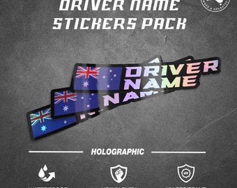 Custom Race flag name Holographic stickers Racing motorcycle car go kart motocross MX helmet Sim Racing Sticker Name Flag Sticker Waterproof