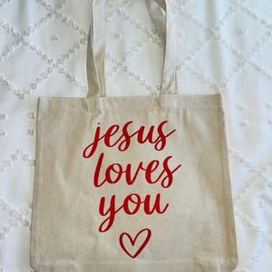 Jesus Loves You Canvas Tote Bag: Christian Faith Bible Bag