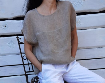 Top leve de linho | Blusa de linho | Top de linho | Linho natural | Top casual de linho | Top de verão em linho | Top solto | Linho amaciado | Camiseta