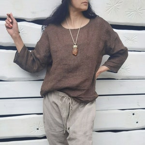 Light Linen Top | 3/4 sleeve | Flax | Handmade Linen Clothing | Loose Linen Blouse