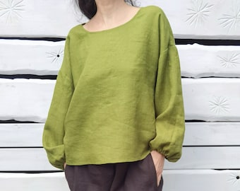 Linen Blouse | Natural linen |  Loose linen top | Linen top with long sleeves | Balloon sleeve