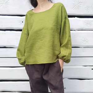 Linen Blouse | Natural linen |  Loose linen top | Linen top with long sleeves | Balloon sleeve