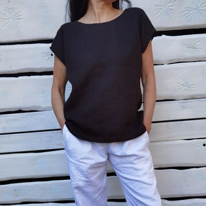 Linen top | Black linen top | Linen blouse | Loose Linen Top | Linen clothing | Boxy linen top | Women linen clothing | Linen shirt | Blouse