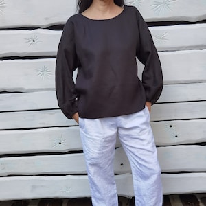 Linen Blouse | Natural linen | Linen top | Linen shirts | Loose linen top | Natural top | Linen top with long sleeves | Balloon sleeve
