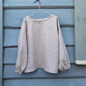 Linen Blouse | Natural linen |  Loose linen top | Natural top | Linen top with long sleeves | Balloon sleeve