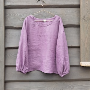 Linen Blouse | Natural linen |  Loose linen top | Natural top | Linen top with long sleeves | Balloon sleeve