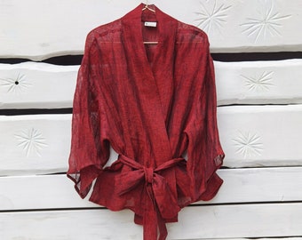 Top de kimono de lino claro / Linen Wrap Top / Blusa de lino / Top de lino / Blusa de verano / Kimono wrap top / Ropa de lino / Envoltura de lino