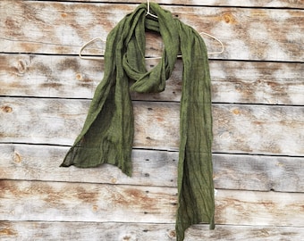 Linen scarf | Natural scarf | Linen scarf summer | Moss green scarf | Gauze linen scarf | Linen shawl | Linen scarves | Natural linen | Flax