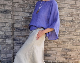 Light Linen Top | 3/4 sleeve | Kimono Sleeves | Flax | Handmade Linen Clothing | Loose Linen Blouse