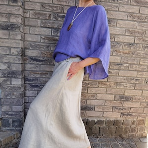 Light Linen Top | 3/4 sleeve | Kimono Sleeves | Flax | Handmade Linen Clothing | Loose Linen Blouse