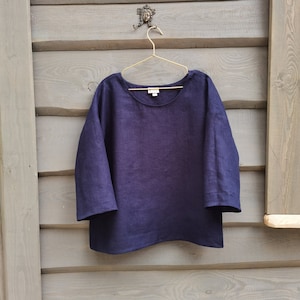 Organic Linen Blouse 3/4 sleeve | Handmade Linen Clothing | Linen tops for women | Loose linen top