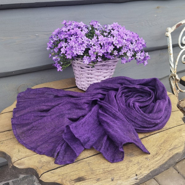 Bufanda de lino natural / Tonos de violeta / Bufanda de lino de gasa / Bufanda de verano