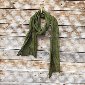 Linen scarf | Natural scarf | Linen scarf summer | Moss green scarf | Gauze linen scarf | Linen shawl | Linen scarves | Natural linen | Flax