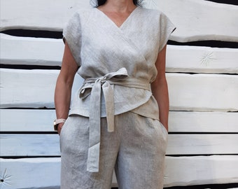 Linen wrap top | Linen clothing | Linen blouse | Wrapped blouse | Eco clothing | Natural linen