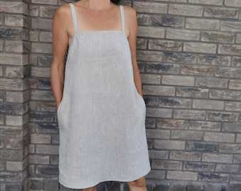 Linen dress | Minimal linen dress | Black dress | Summer linen dress | Dress with pockets | Loose linen tank dress | Sleeveless linen dress