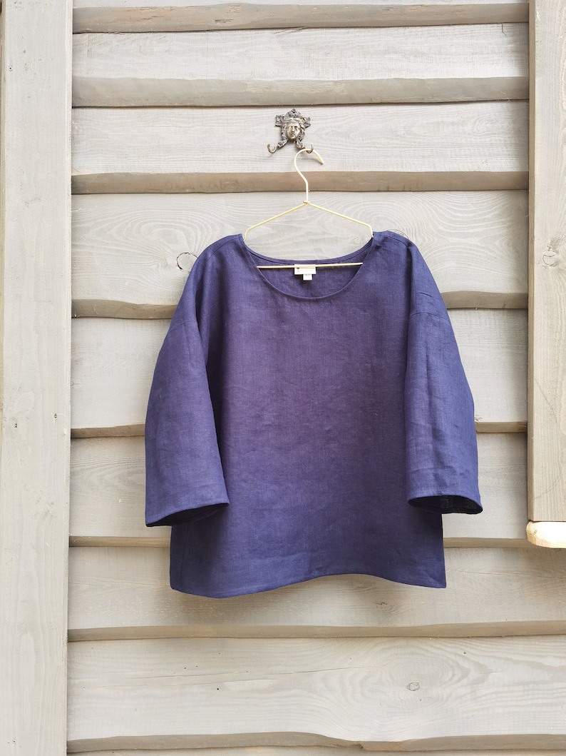 Organic Linen Blouse 3/4 Sleeve Handmade Linen Clothing Etsy