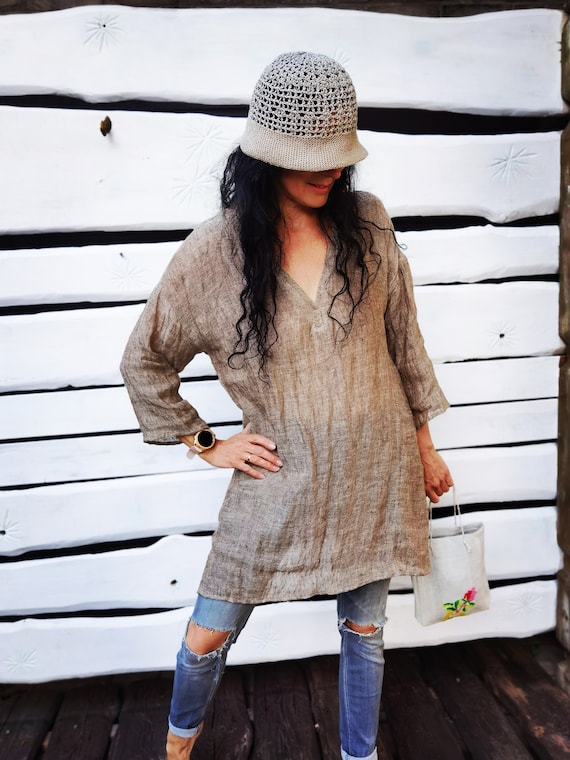 Tunique en lin leger bio Haut en lin Lin Vetements en lin Vetements en lin faits main Hauts en lin pour femme Haut ample en lin Etsy France
