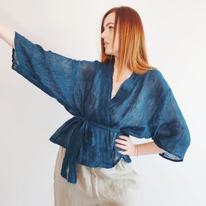 Light linen kimono top | Linen Wrap Top | Linen blouse | Linen top | Summer blouse | Kimono wrap top | Linen clothing | Linen wrap