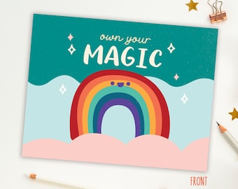 Own Your Magic Postcard | Rainbow Love Note | Snail Mail Card | You Are Amazing | Sending Love