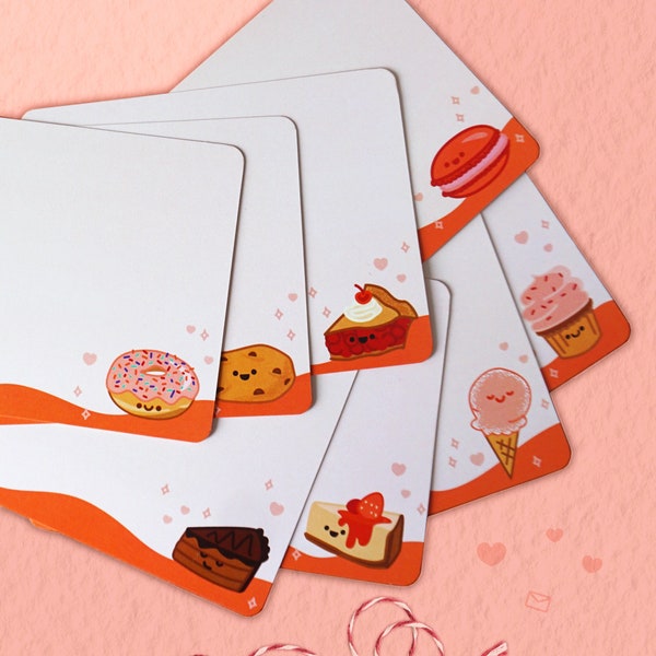 Sweet Treats Notecard Set of 8 | Cute Dessert Notes | Adorable Food Stationery Cards | Gift Greeting Card Pack | Snail Mail Valentine's Day