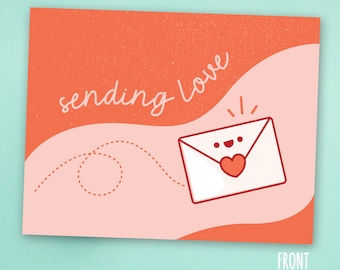 Sending Love Postcard | Cute Note | Snail Mail Card | Heart Letter Happy Mail