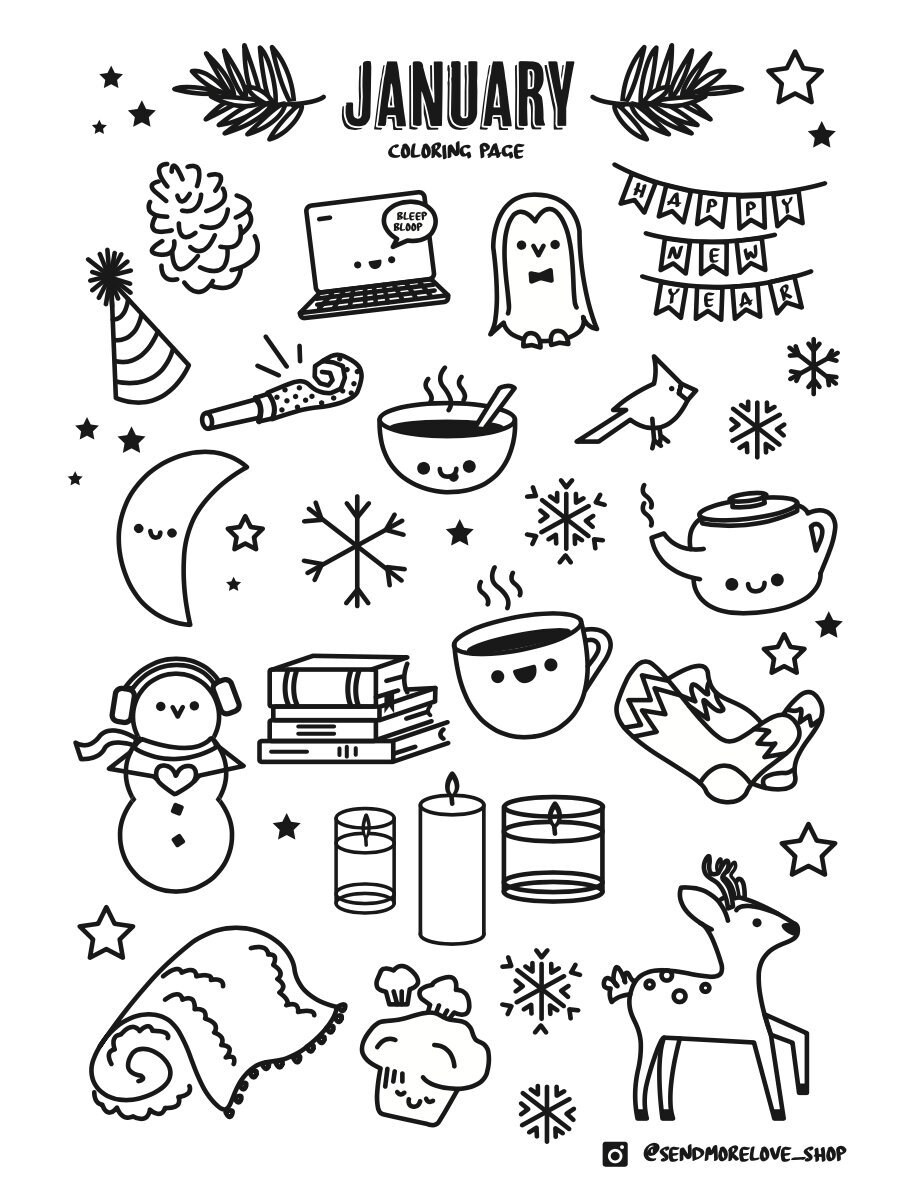 January Coloring Sheet Coloring Page Download | Etsy