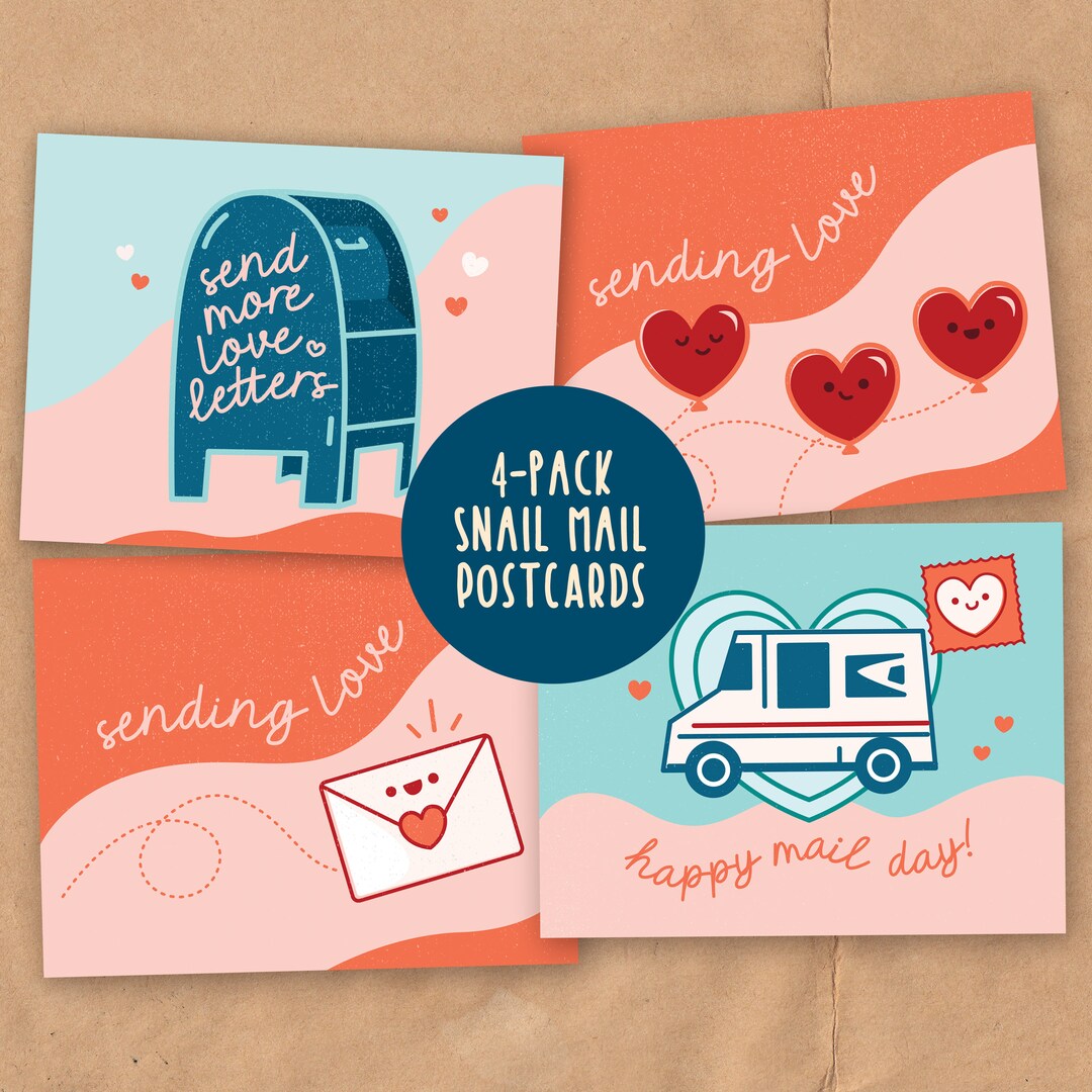 Snail Mail Postcards 4pack Cute Postcard Set Send More Love Card Pack