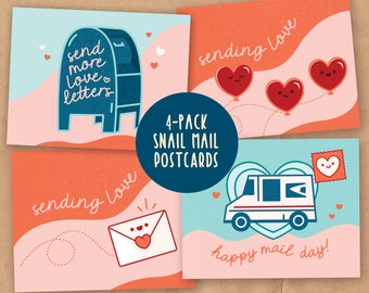 Snail Mail Postcards | Cute Love Notes, USPS Gift Set (4-Pack)