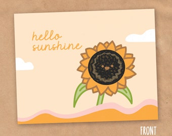 Hello Sunshine Sunflower Postcard | Snail Mail Card | Cute Flower | Sunny Note | Sending Love