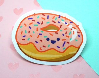 Happy Sprinkle Donut Sticker  | Cute Food | Pink Doughnut | Matte Vinyl Die cut Waterproof Sticker | Laptop Decal